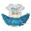 White Rainbow Dots Baby Bodysuit Bling Light Blue Sequins Pettiskirt & Light Blue Bow Birthday Gift Print JS4580